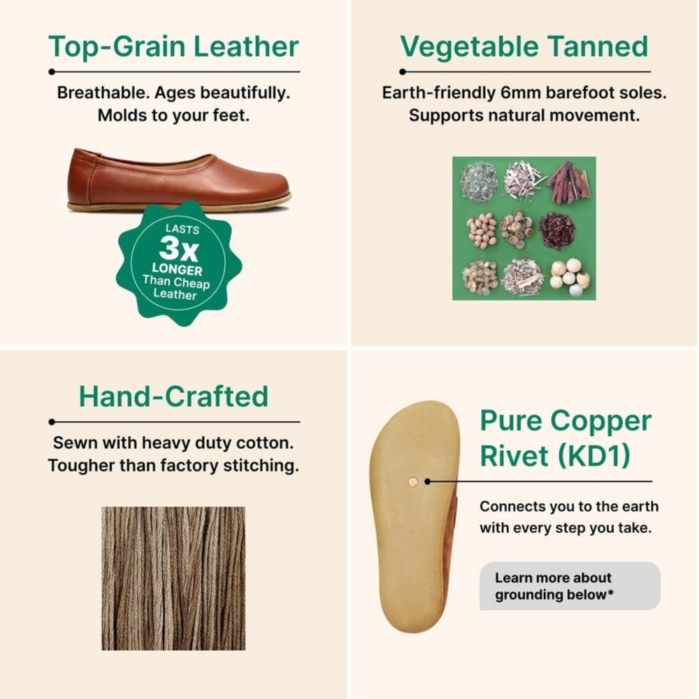 Earthing Harmony Elegant Brown Leather "Grounding" Ballet Flats - Picture 9 of 15